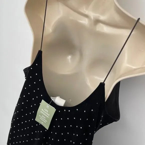 H&M NEW Women's Silver Studded Spaghetti Strap Velvet Dress Sz XL Black, Silver - Picture 4 of 7